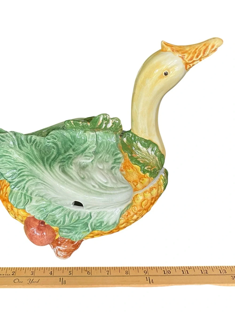 Vintage Vietri Italy Goose Cabbage Tureen Majolica Botanical Kitsch